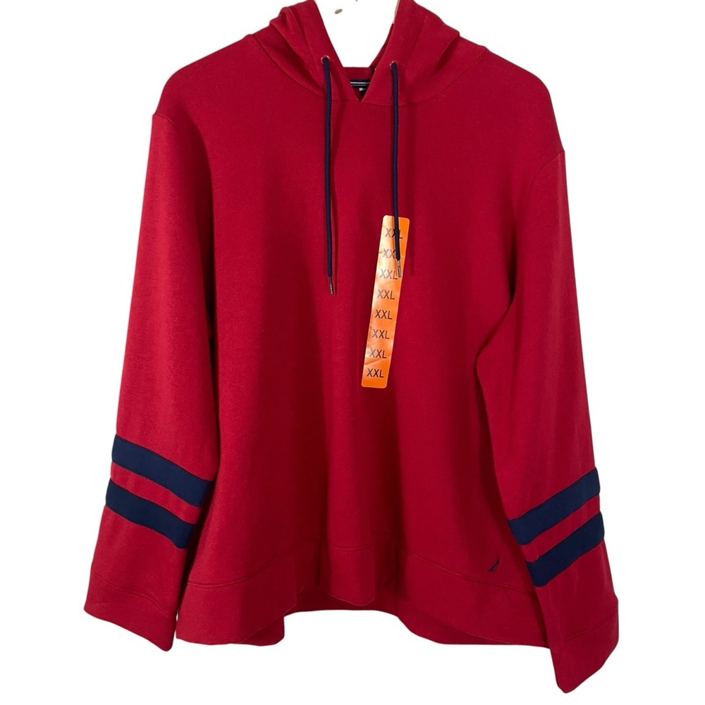 Nautica Womens Sweatshirt Hoodie Plus Size XXL Striped Sleeve Red